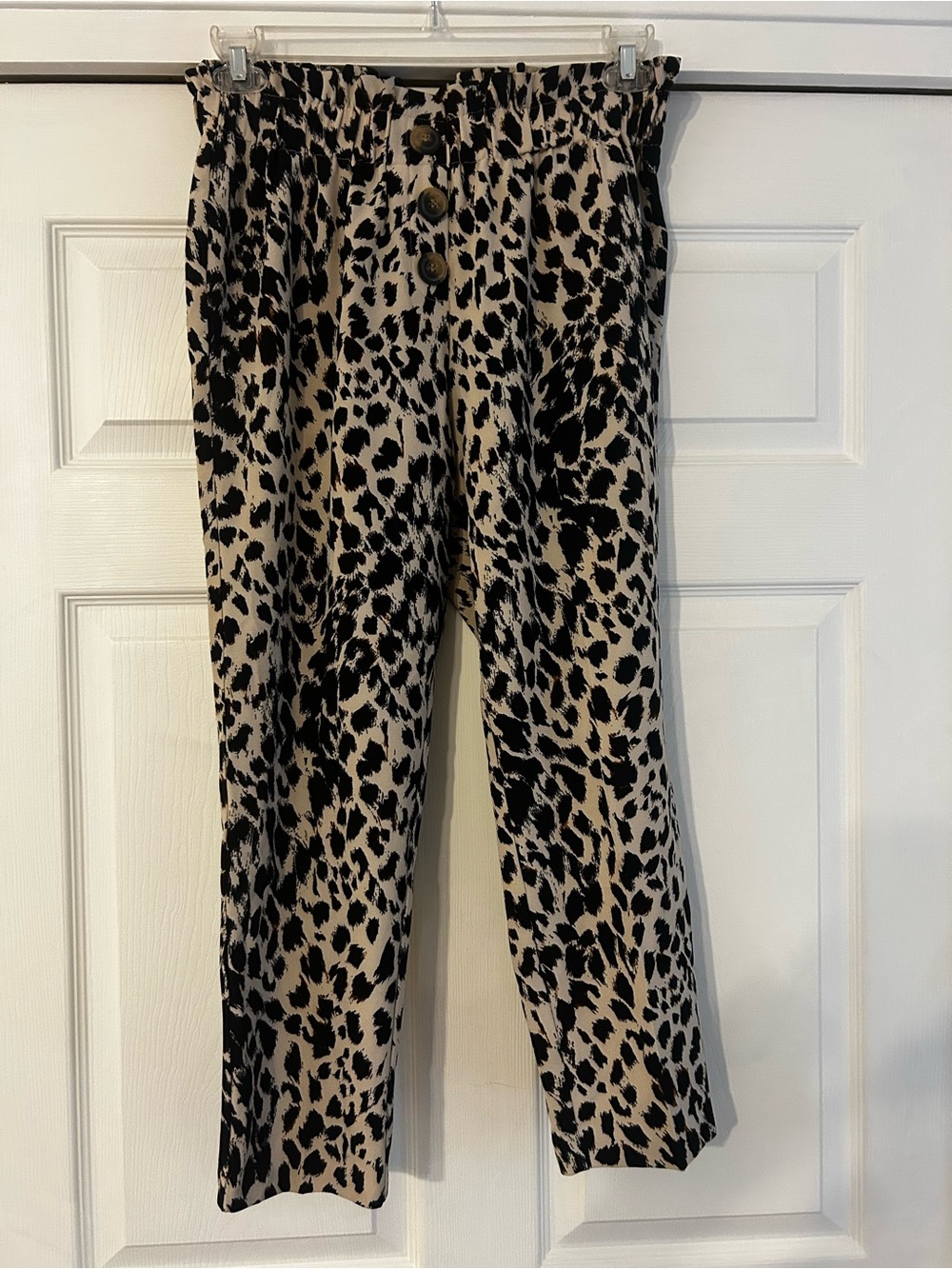 SOHO Beige and Black Leopard-Print Straight Leg Pants- Sz S